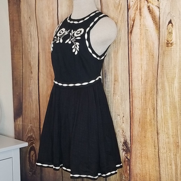 SOLD Free People Dress Birds of a Feather Boho Size 6 Black Cream - Picture 6 of 16